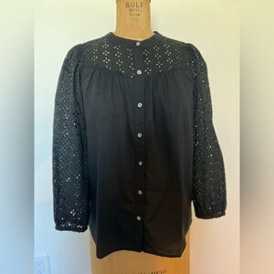 J. Crew black blouse with eyelet design size XS